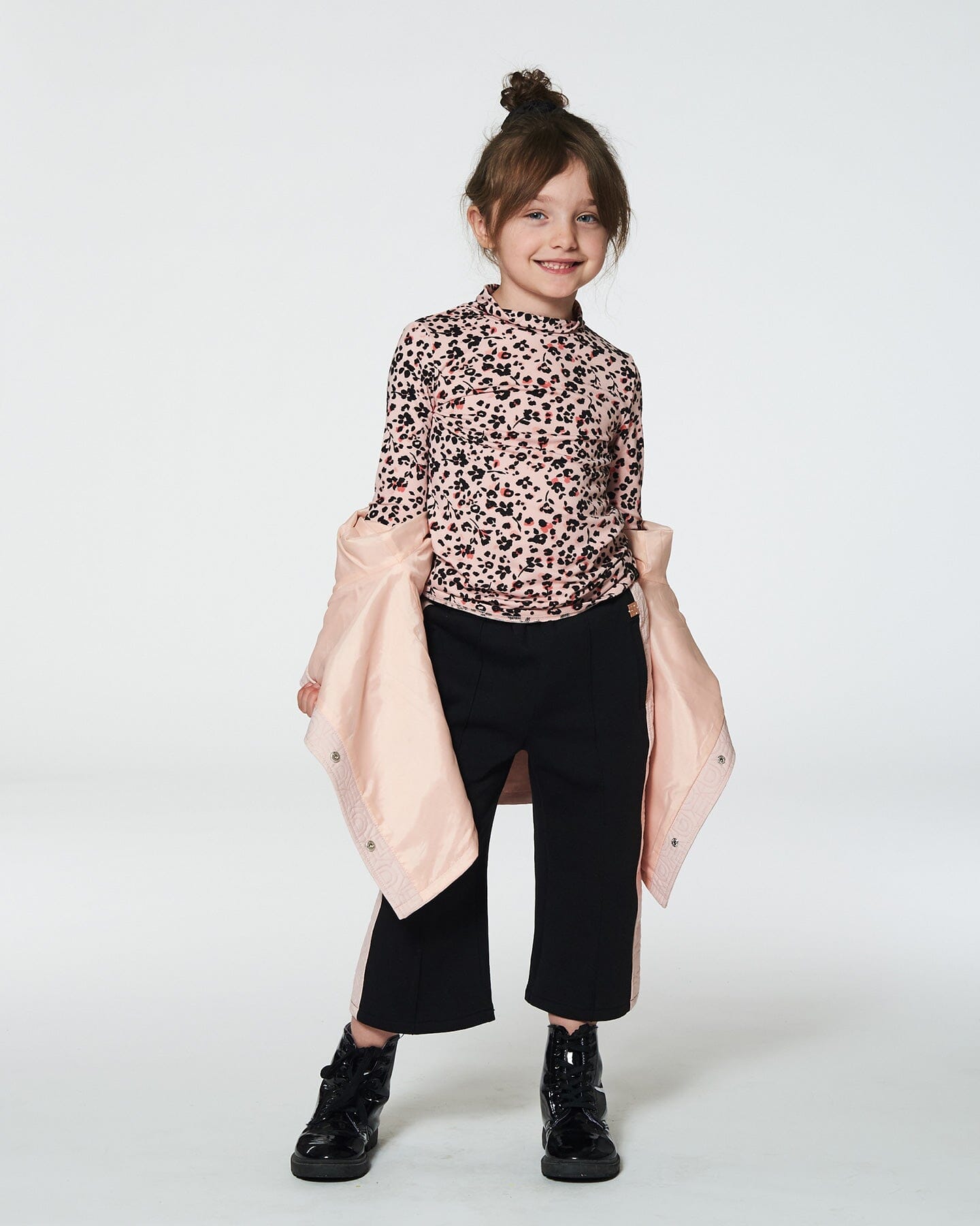 Long Sleeve Mock Neck Top Pink Printed Leopard Flowers Tees & Tops Deux par Deux 