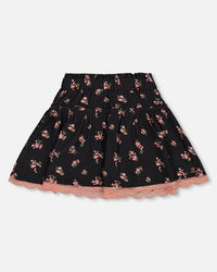 Printed Flowers Flare Viscose Skirt Black - G20J80_072