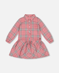 Flannel Shirt Dress With Frill Pink Plaid - G20J92_000