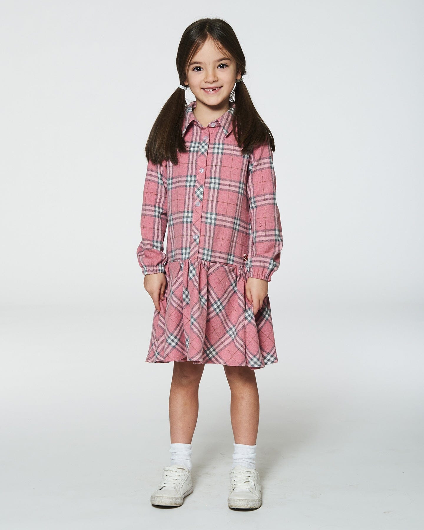 Flannel Shirt Dress With Frill Pink Plaid Dresses Deux par Deux 