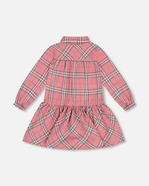 Flannel Shirt Dress With Frill Pink Plaid - G20J92_000