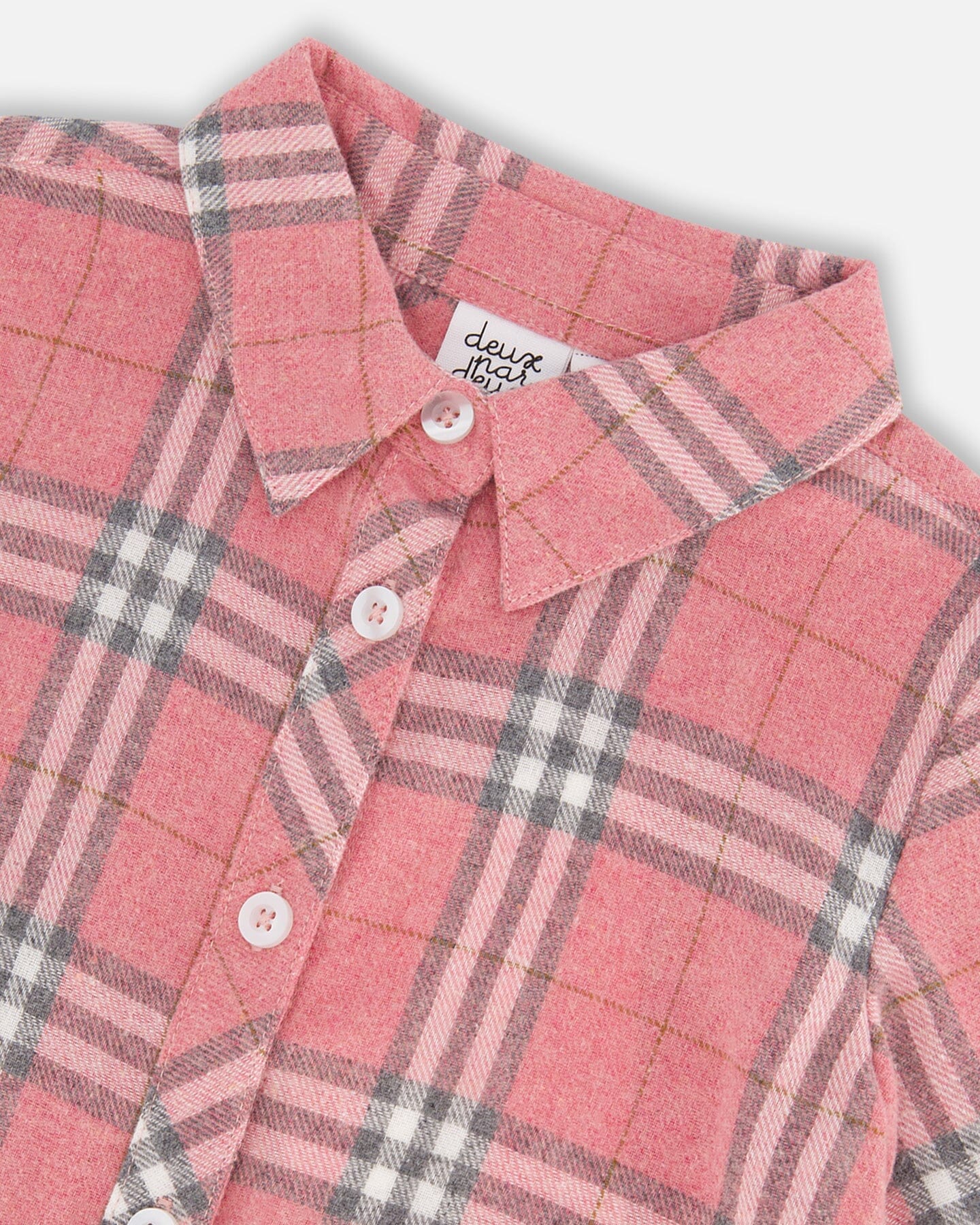 Flannel Shirt Dress With Frill Pink Plaid - G20J92_000