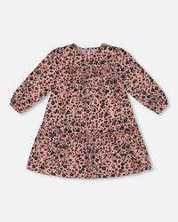 Long Sleeve Dress With Frills Pink Printed Leopard Flowers - G20J93_084