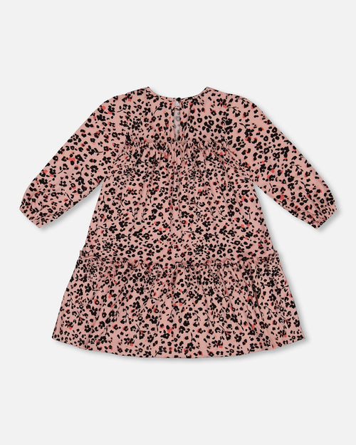 Long Sleeve Dress With Frills Pink Printed Leopard Flowers - G20J93_084