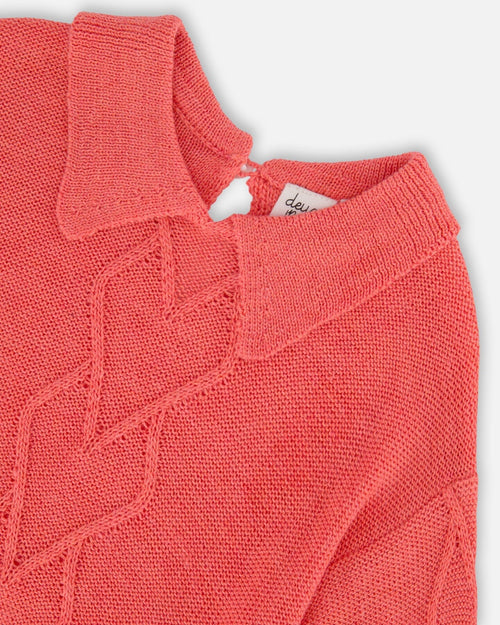 3/4 Knit Sweater With Collar Coral - G20JT70_674