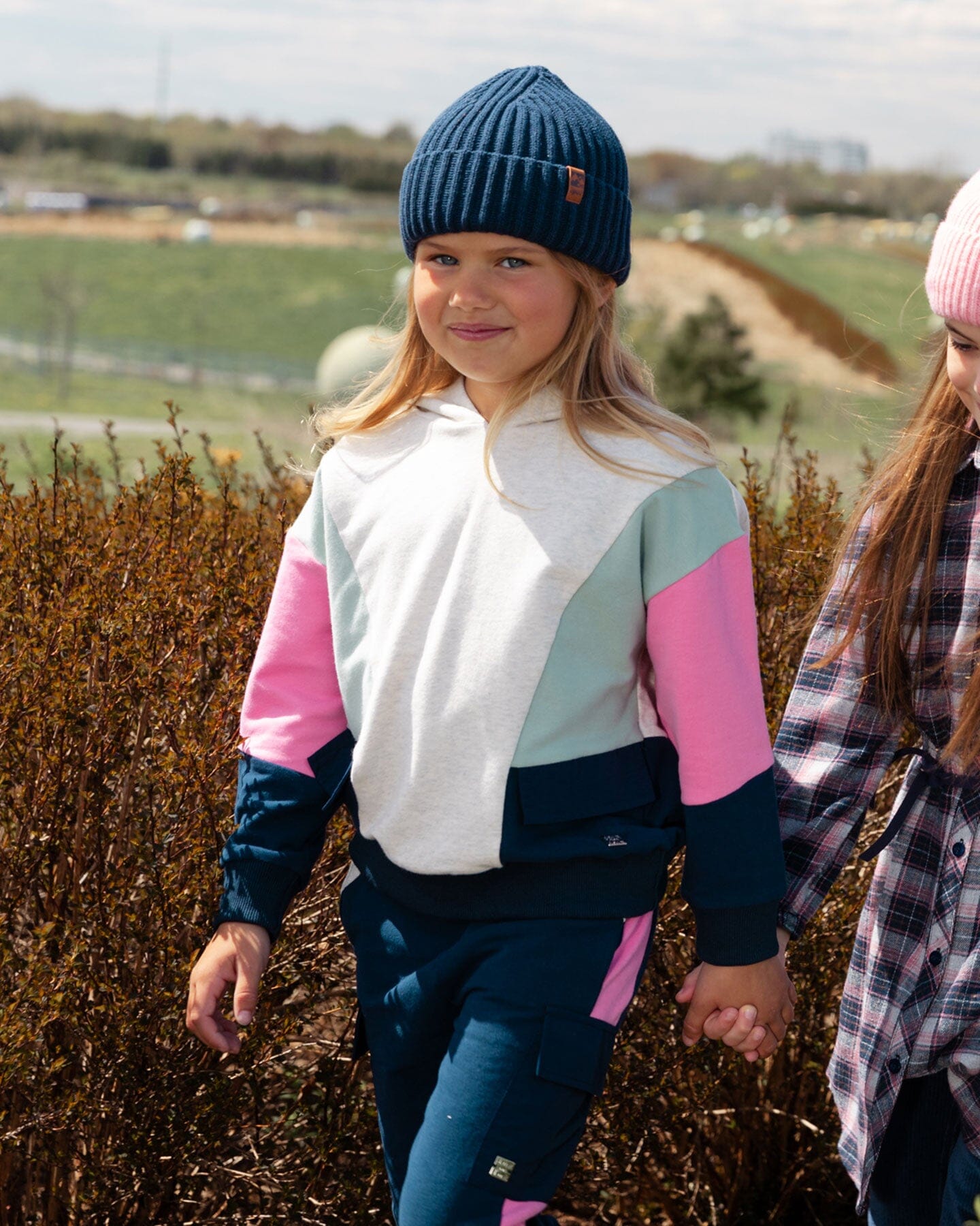 Hooded Sweatshirt Colorblock Beige, Navy And Pink Sweaters & Hoodies Deux par Deux 