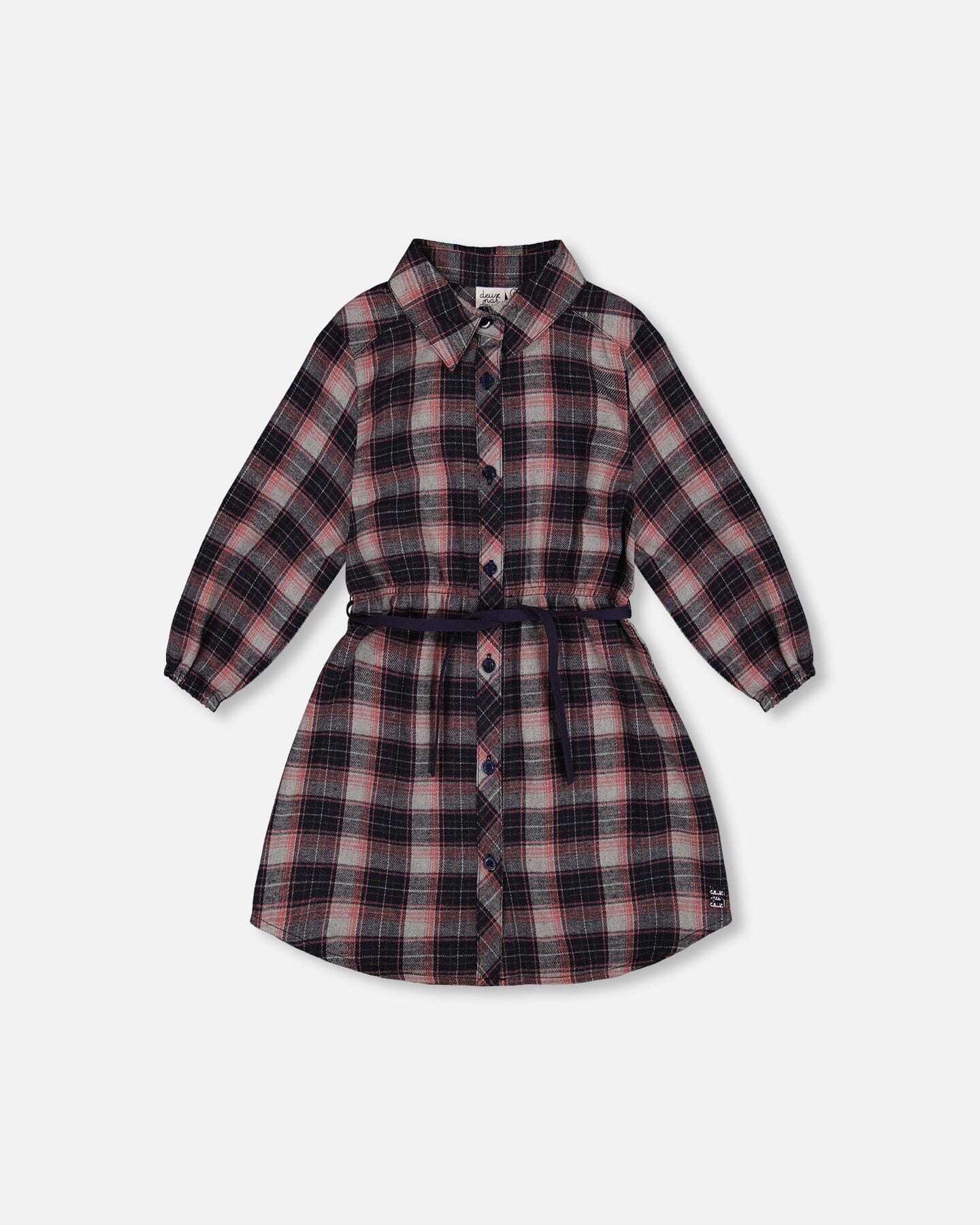 Shirt Flannel Dress With Belt Plaid Navy And Pink - G20K90_086