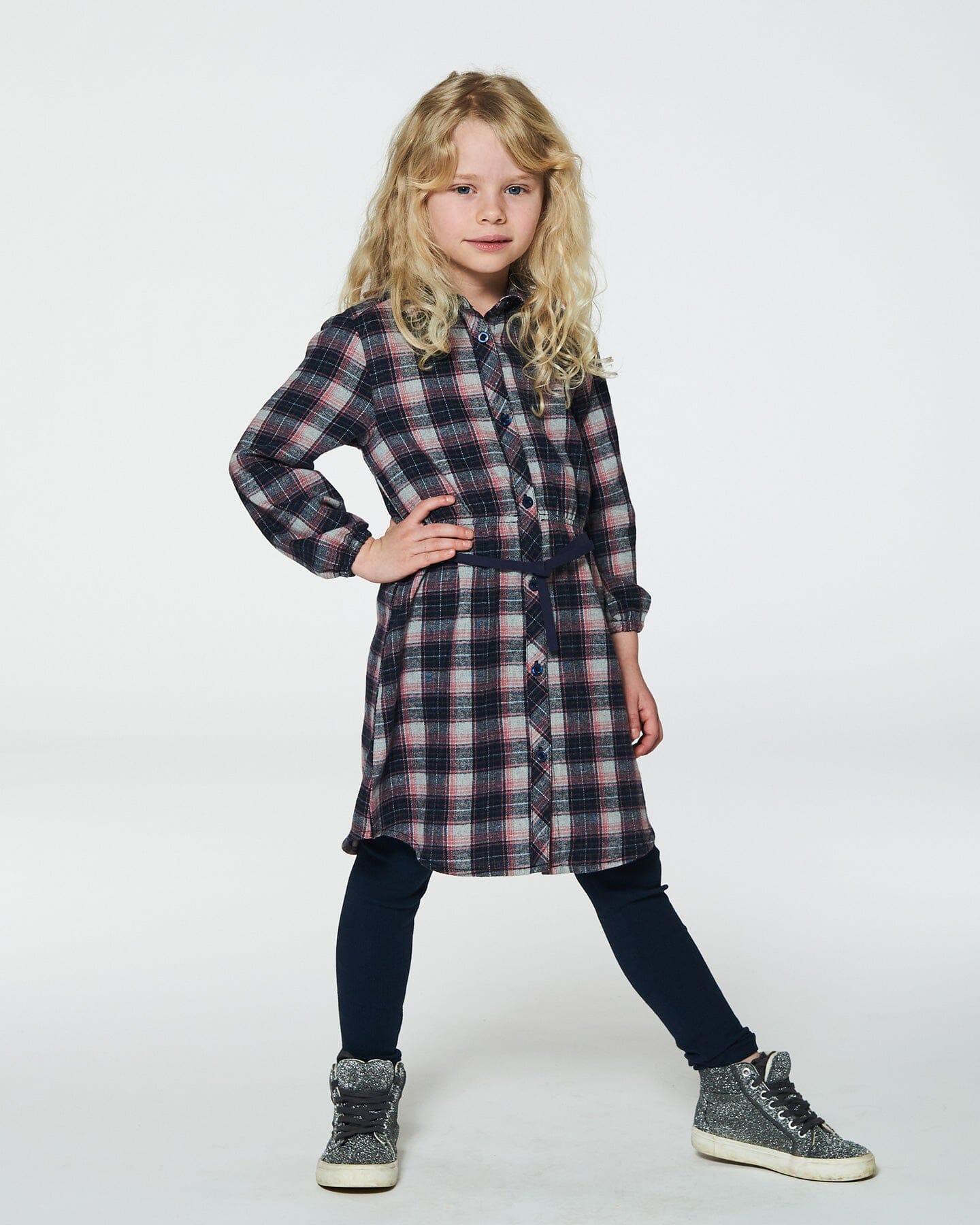 Shirt Flannel Dress With Belt Plaid Navy And Pink Dresses Deux par Deux 