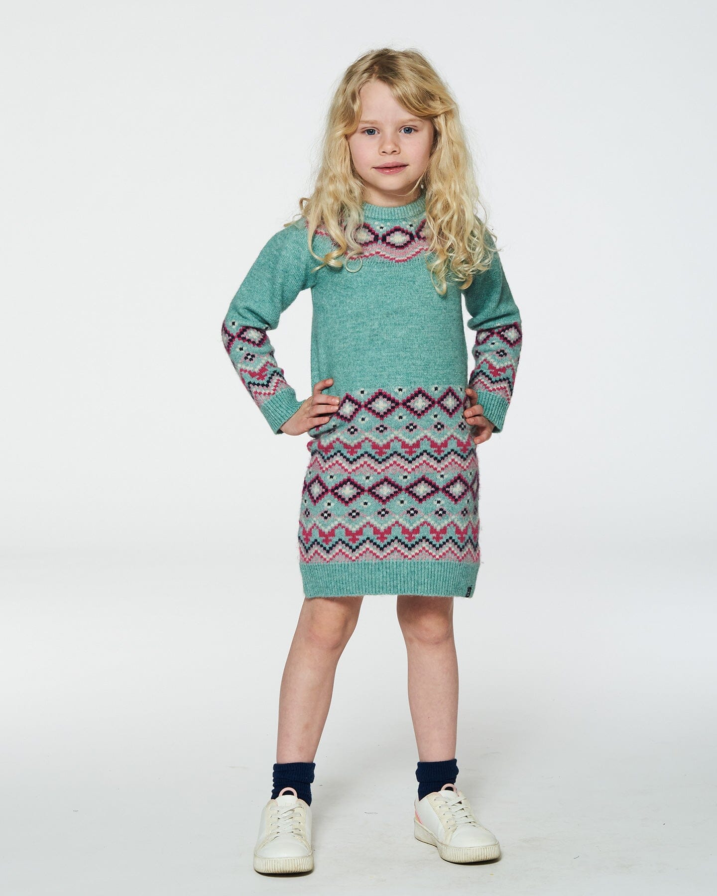 Norwegian Jacquard Knit Dress Mint Dresses Deux par Deux 