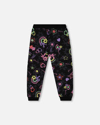 Joggers Black Printed Rainbow Hearts - G20L20_082