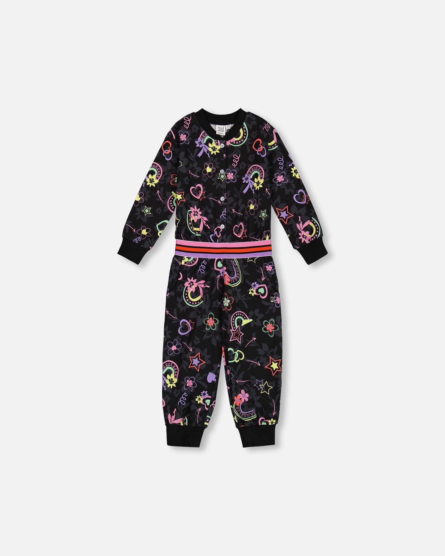 Printed Rainbow Hearts Jumpsuit Black - G20L40_082