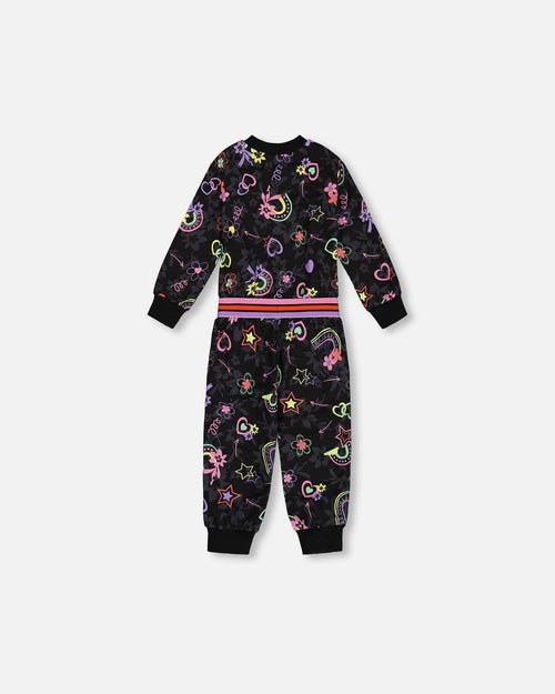 Printed Rainbow Hearts Jumpsuit Black - G20L40_082