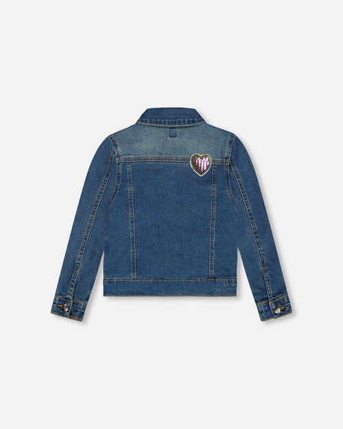 Denim Jacket With Embroidery Patch - G20L52_123