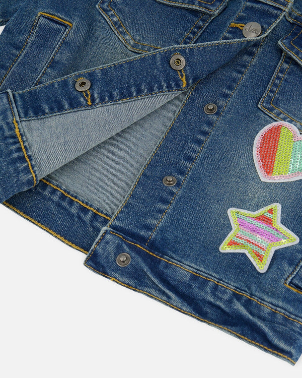 Denim Jacket With Embroidery Patch - G20L52_123