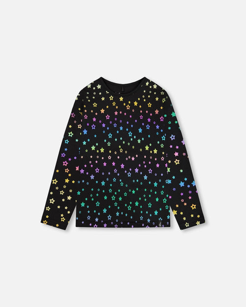 Long Sleeve T-Shirt Foil Black Printed Stars - G20L72_081