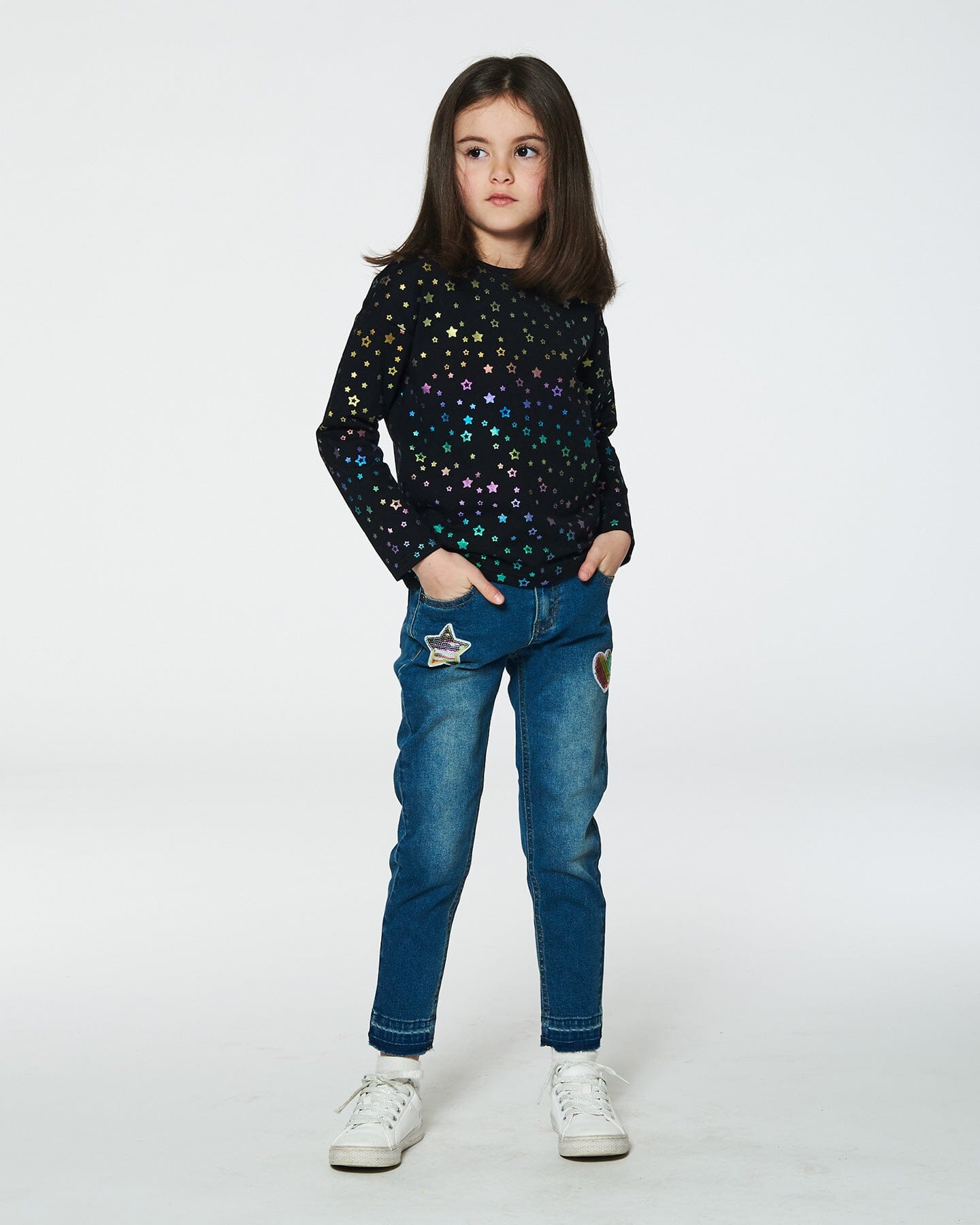 Long Sleeve T-Shirt Foil Black Printed Stars Tees & Tops Deux par Deux 