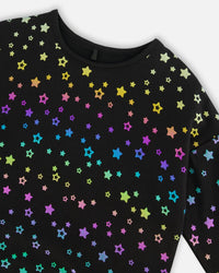 Long Sleeve T-Shirt Foil Black Printed Stars - G20L72_081