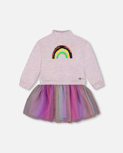 Super Soft Sweatshirt Dress With Rainbow Tulle Skirt Dresses Deux par Deux 