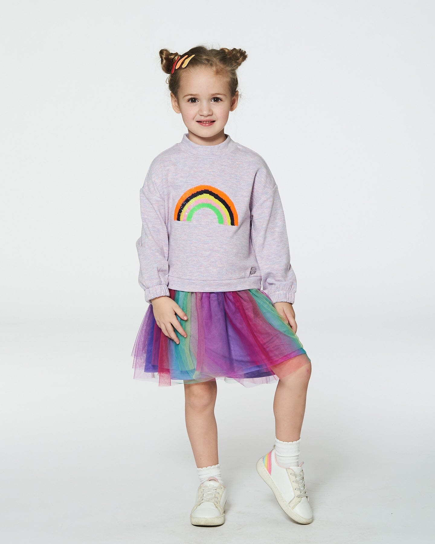 Super Soft Sweatshirt Dress With Rainbow Tulle Skirt Dresses Deux par Deux 