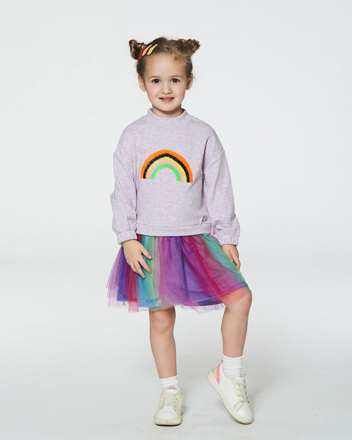 Super Soft Sweatshirt Dress With Rainbow Tulle Skirt Dresses Deux par Deux 