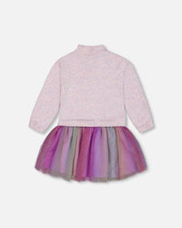 Super Soft Sweatshirt Dress With Rainbow Tulle Skirt Dresses Deux par Deux 