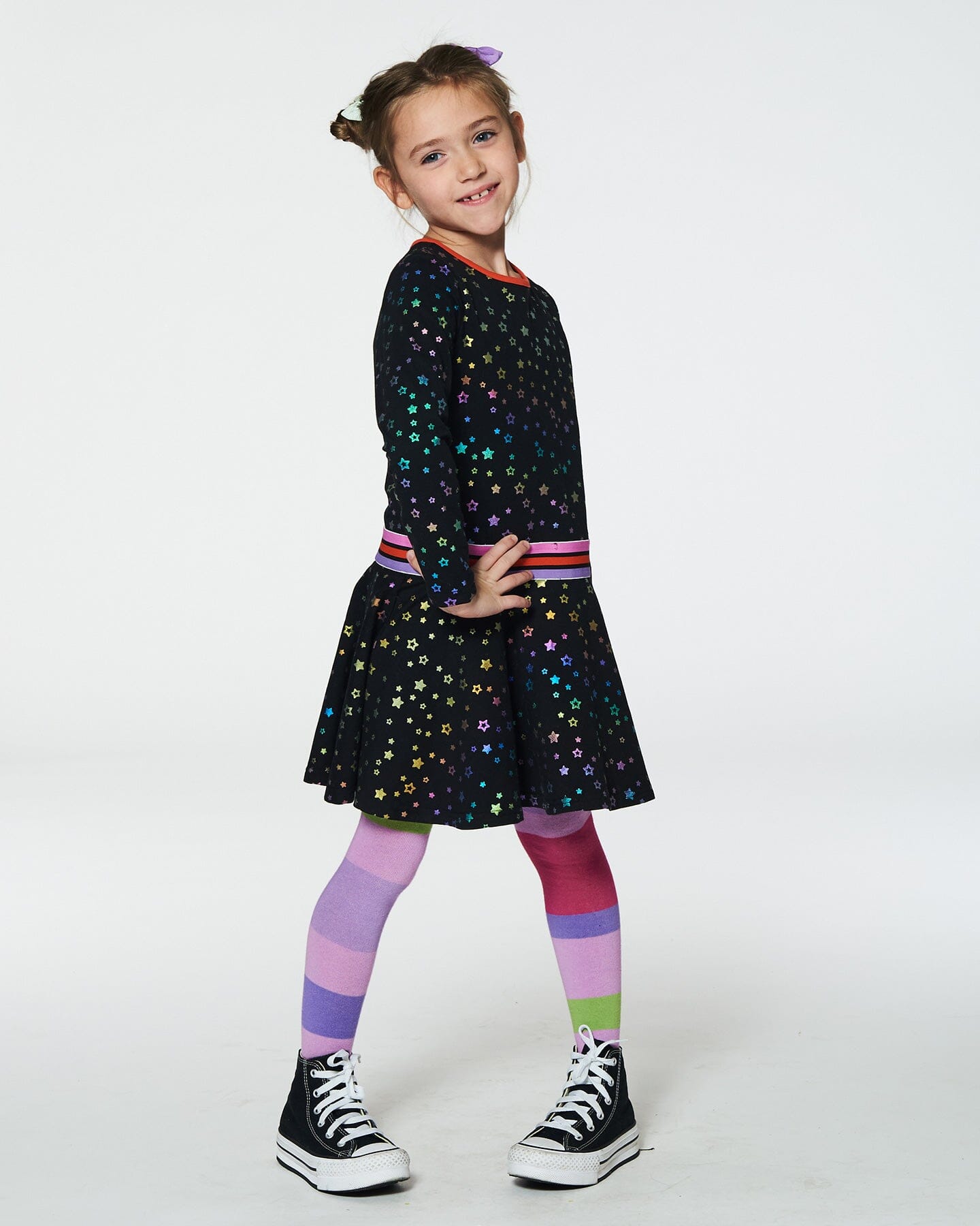 Foil Black Printed Stars Dress Dresses Deux par Deux 