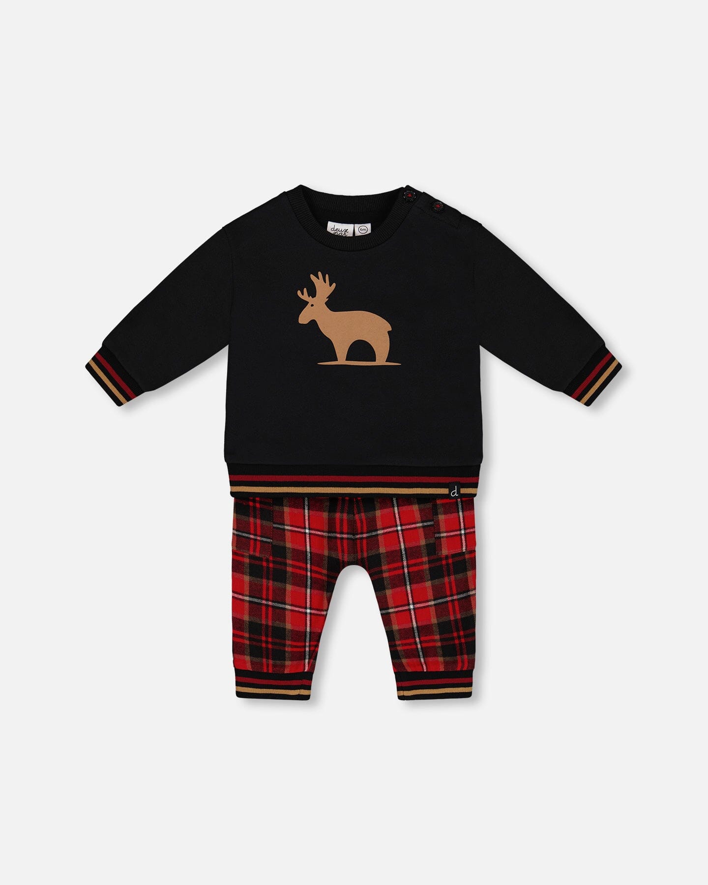 Fleece Sweatshirt And Pant Set Plaid Black And Red Sets Deux par Deux 