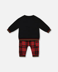 Fleece Sweatshirt And Pant Set Plaid Black And Red Sets Deux par Deux 