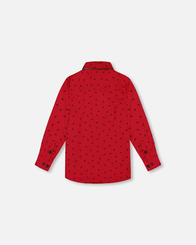 Printed Reindeer Poplin Shirt With Bow Tie Red Tees & Tops Deux par Deux 
