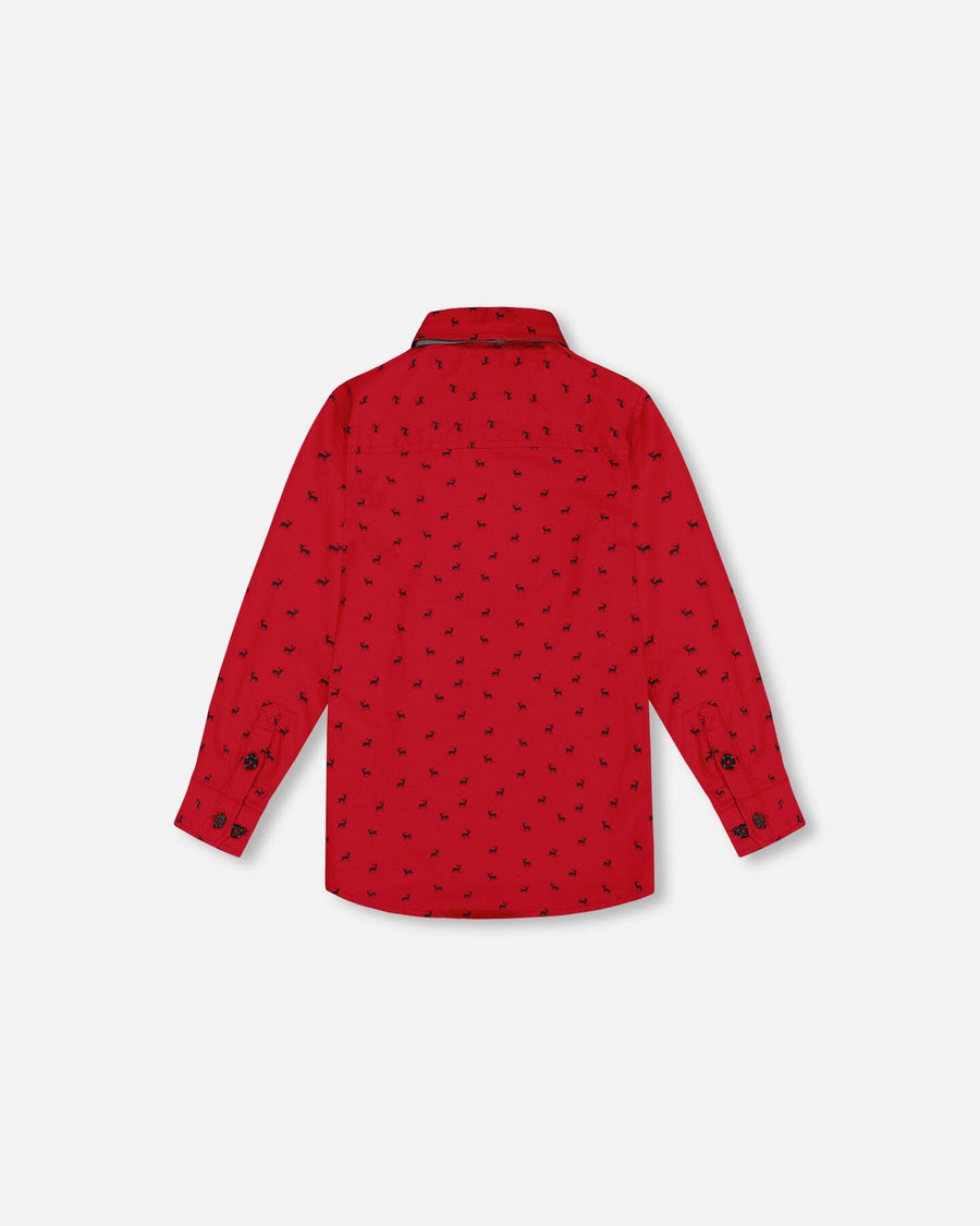 Printed Reindeer Poplin Shirt With Bow Tie Red Tees & Tops Deux par Deux 