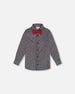 Printed Pine Chambray Shirt With Bow Tie Gray Tees & Tops Deux par Deux 