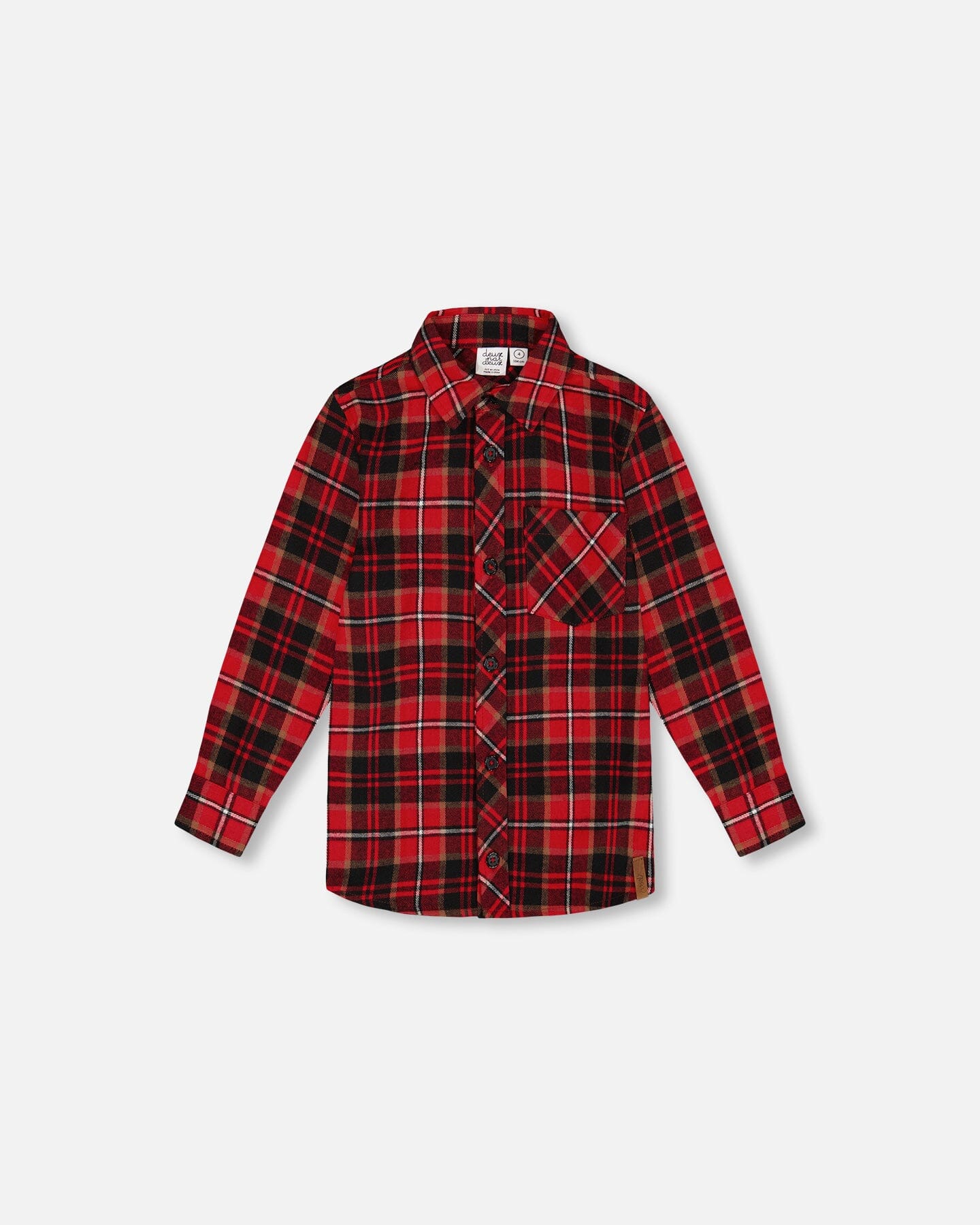 Long Sleeve Button Down Flannel Shirt Plaid Black And Red Tees & Tops Deux par Deux 