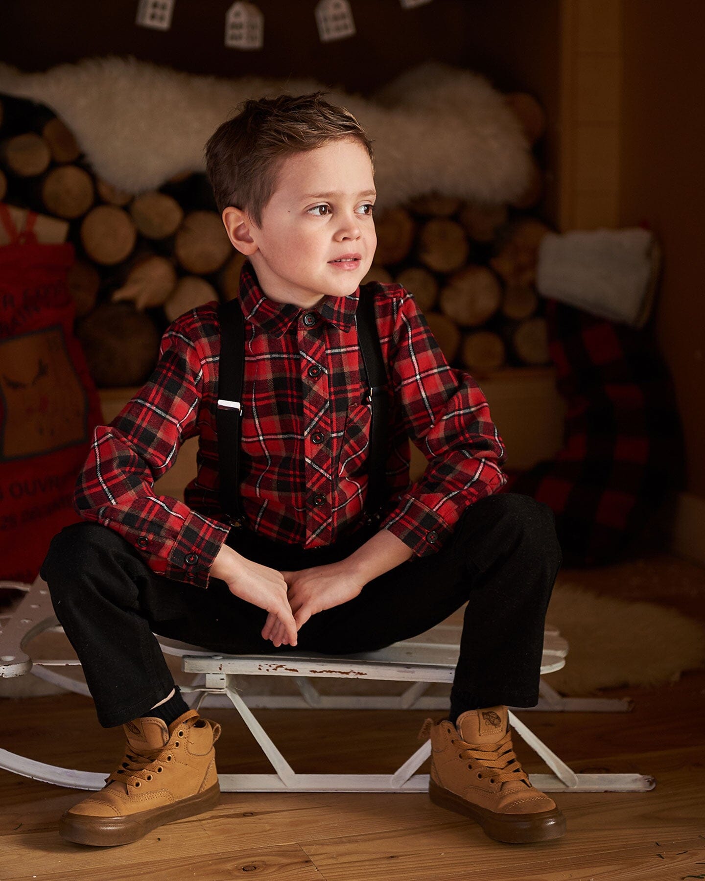 Long Sleeve Button Down Flannel Shirt Plaid Black And Red Tees & Tops Deux par Deux 