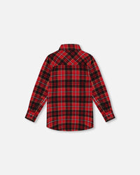 Long Sleeve Button Down Flannel Shirt Plaid Black And Red Tees & Tops Deux par Deux 