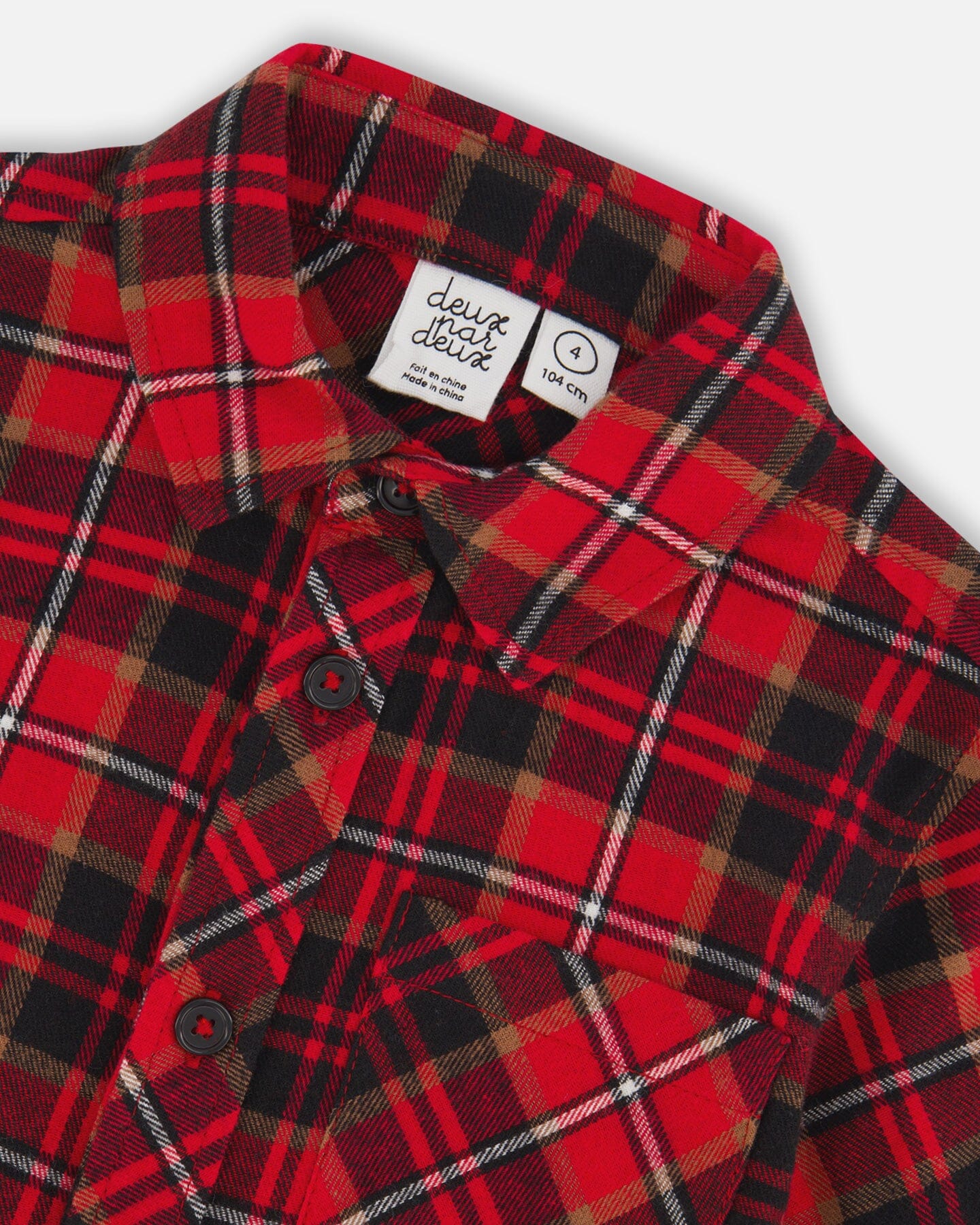 Long Sleeve Button Down Flannel Shirt Plaid Black And Red Tees & Tops Deux par Deux 