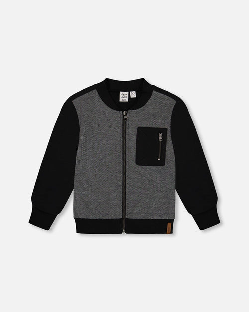 Herringbone And Fleece Zip Vest Black And Gray Sweaters & Hoodies Deux par Deux 