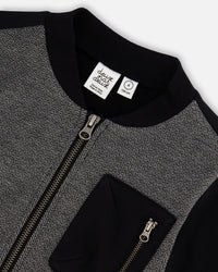 Herringbone And Fleece Zip Vest Black And Gray Sweaters & Hoodies Deux par Deux 