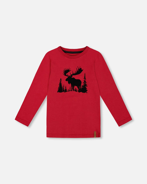 T-Shirt Red With Moose Print Tees & Tops Deux par Deux 