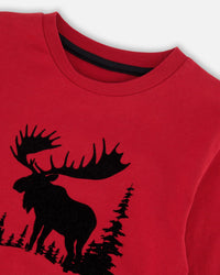 T-Shirt Red With Moose Print Tees & Tops Deux par Deux 