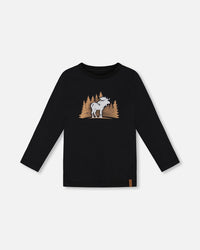 T-Shirt With Moose Print Black Tees & Tops Deux par Deux 