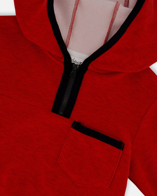 Hooded T-Shirt With Zip Red Mix Tees & Tops Deux par Deux 