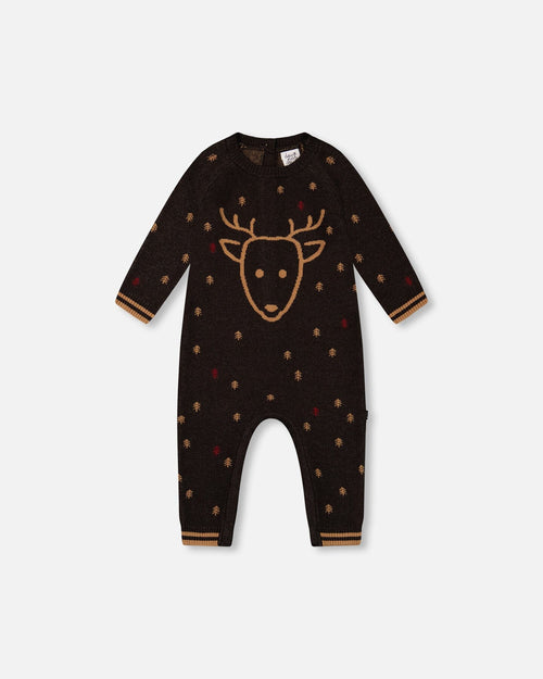 Knitted Jumpsuit With Intarsia Reindeer One-Piece & Baby Rompers Deux par Deux 