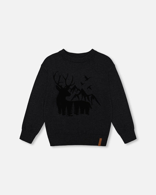 Sweater With Deer Flocking Dark Gray Sweaters & Hoodies Deux par Deux 