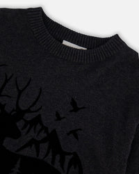 Sweater With Deer Flocking Dark Gray Sweaters & Hoodies Deux par Deux 