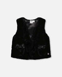 Faux Fur Vest Black Sweaters & Hoodies Deux par Deux 