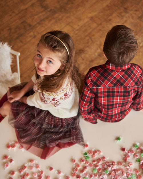 Glittering Tulle Skirt Red Plaid Skirts Deux par Deux 