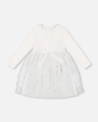 Bi-Material Dress With Glittering Tulle Skirt Off White Dresses Deux par Deux 