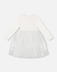 Bi-Material Dress With Glittering Tulle Skirt Off White Dresses Deux par Deux 