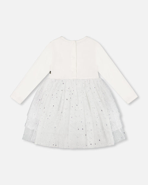 Bi-Material Dress With Glittering Tulle Skirt Off White Dresses Deux par Deux 