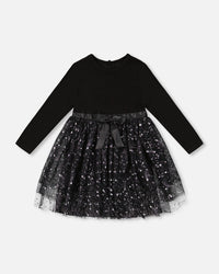 Bi-Material Dress With Glittering Tulle Skirt Black Dresses Deux par Deux 